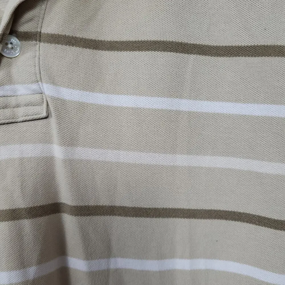 Banana Republic Mens Tan Striped‎ Short Sleeve Fitted Polo Shirt Size Medium
